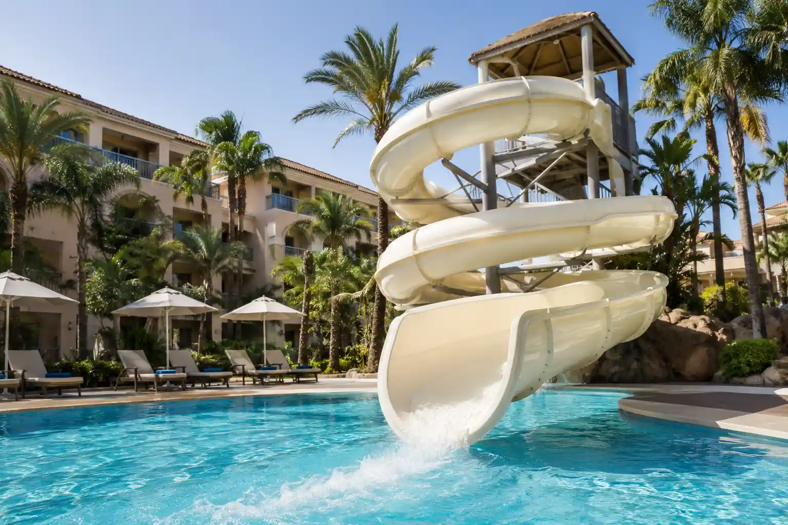 Tobogán de gran formato instalado en la piscina de un hotel resort